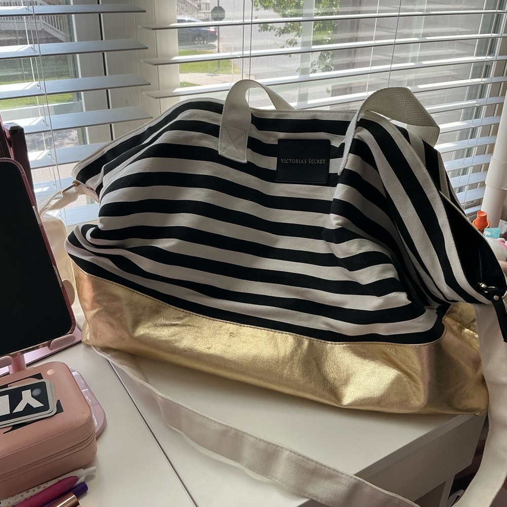 Victoria's Secret Black and Gold Striped Women's Bag